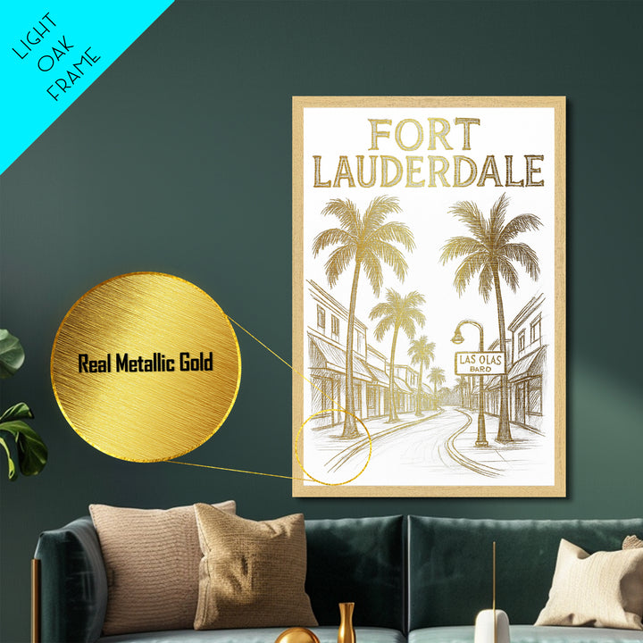 Fort Lauderdale Florida travel, Metallic Gold Print, College Dorm Décor, Metal Art, Wood Framed Art, Graduation Travel Gift