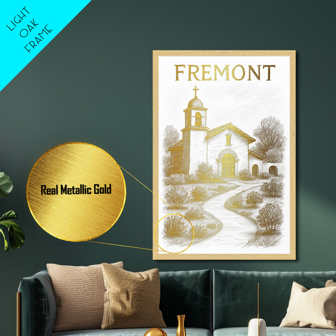 Fremont California travel, Metallic Gold Print, Modern House Art, Metal Art, Wood Framed Art, Wanderlust Gift