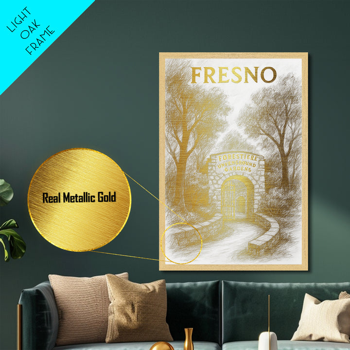 Fresno California travel, Metallic Gold Print, Modern House Art, Metal Art, Wood Framed Art, Traveler Gift