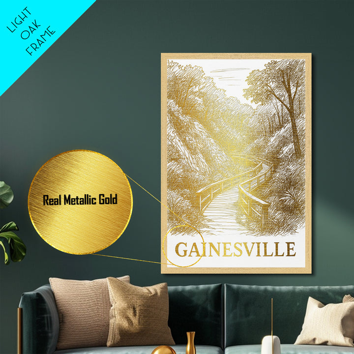 Gainesville Florida art, Metallic Gold Art, Office Decor, Metal Art, Wood Framed Art, Graduation Travel Gift