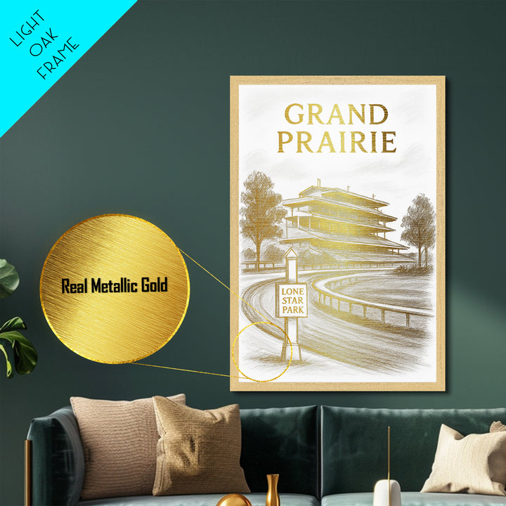 Grand Prairie Texas travel, Metallic Gold Print, Modern Skyline Wall Print, Metal Art, Wood Framed Art, Adventure Lover Gift