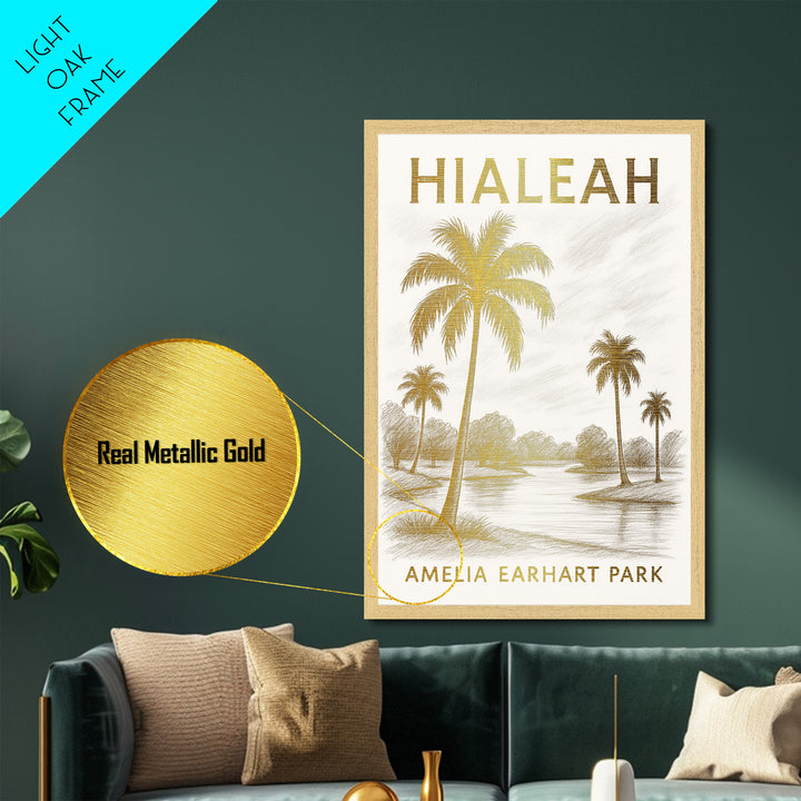 Hialeah Florida travel, Metallic Gold Print, Closing Gift, Metal Art, Wood Framed Art, Anniversary Travel Gift, Retirement Travel Gift