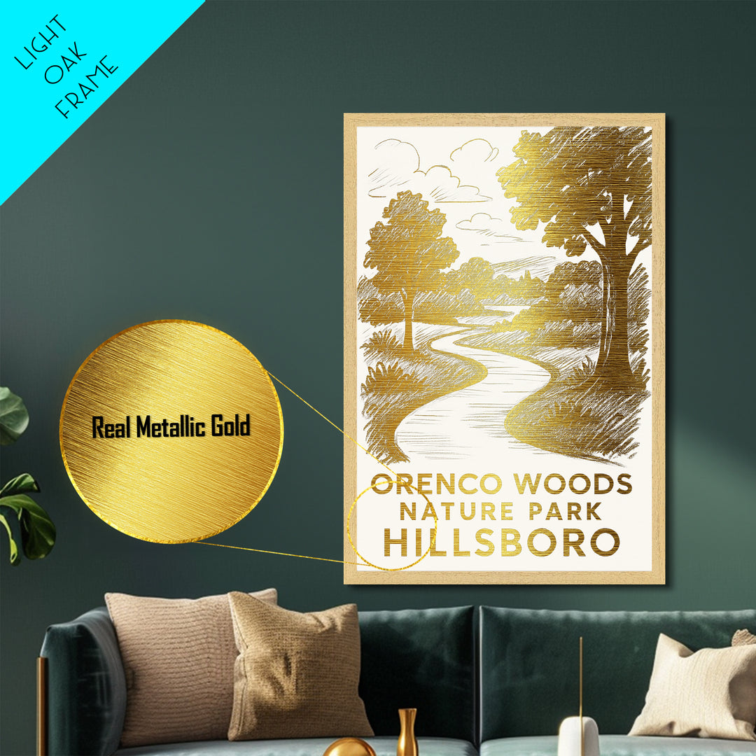 Hillsboro Oregon art, Metallic Gold Art, Modern House Art, Metal Art, Wood Framed Art, Graduation Travel Gift, Travel Gift