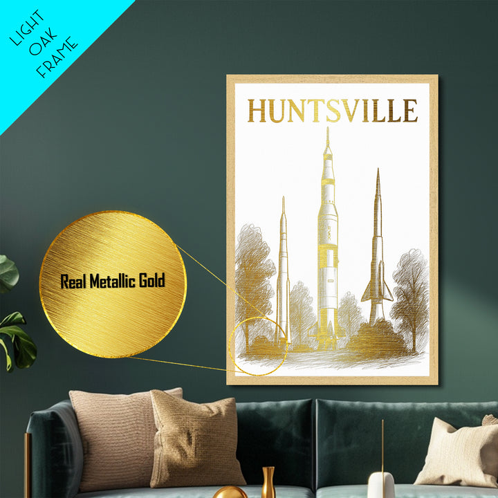 Huntsville Alabama travel, Metallic Gold Print, Modern House Art, Metal Art, Wood Framed Art, Traveler Gift, Destination Gift