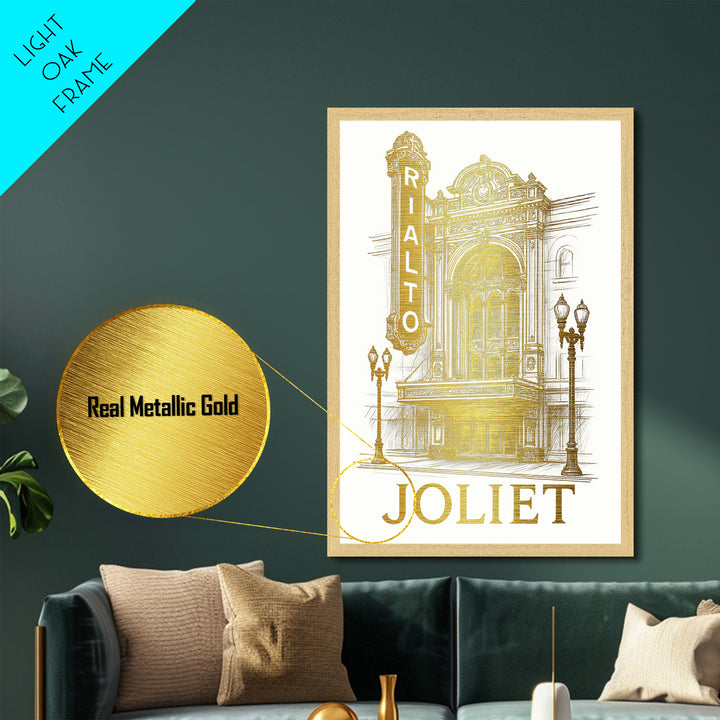 Joliet Illinois art, Metallic Gold Art, Best Friend Gifts, Metal Art, Wood Framed Art, Birthday Travel Gift, Destination Gift