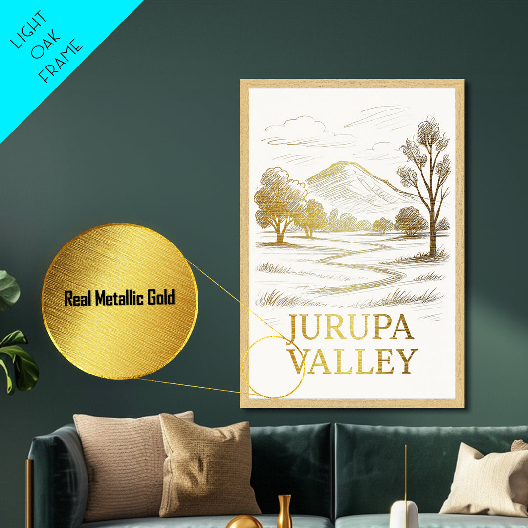 Jurupa Valley California art, Metallic Gold Art, Housewarming Gift, Metal Art, Wood Framed Art, Newlywed Travel Gift, Honeymoon Gift