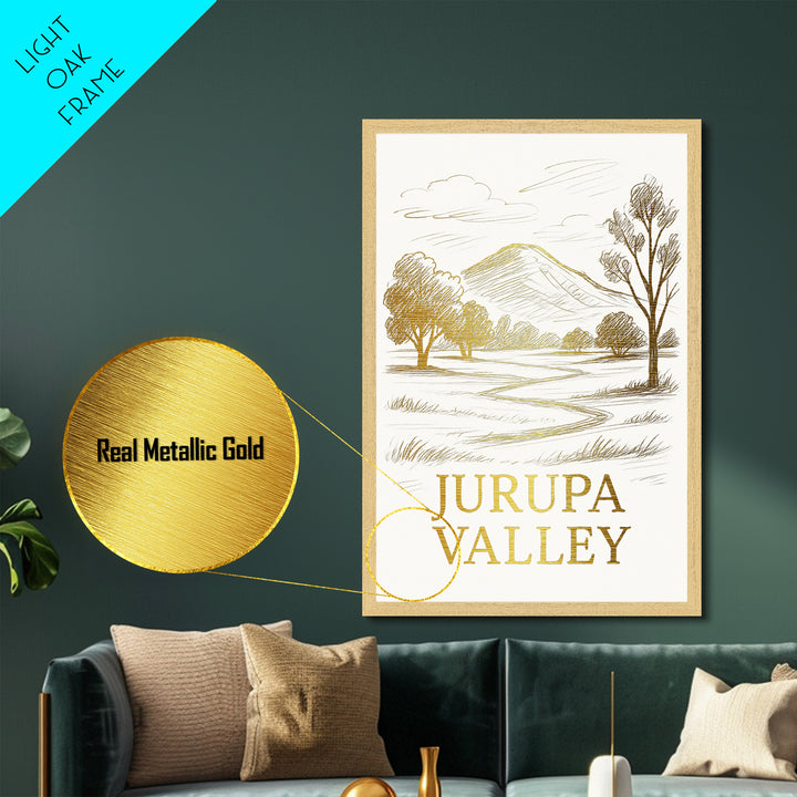 Jurupa Valley California art, Metallic Gold Art, Housewarming Gift, Metal Art, Wood Framed Art, Newlywed Travel Gift, Honeymoon Gift