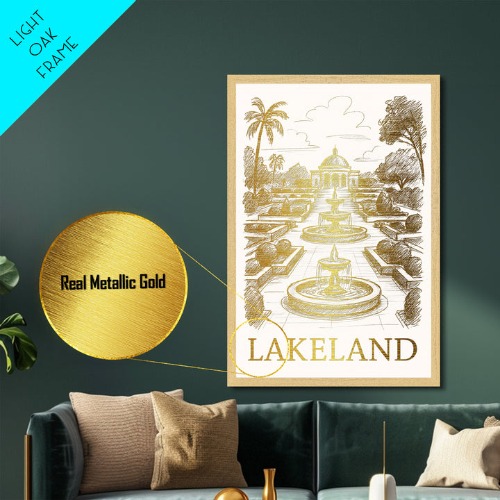 Lakeland Florida art, Metallic Gold Art, Travel Art Prints, Metal Art, Wood Framed Art, Adventure Lover Gift, Traveler Gift