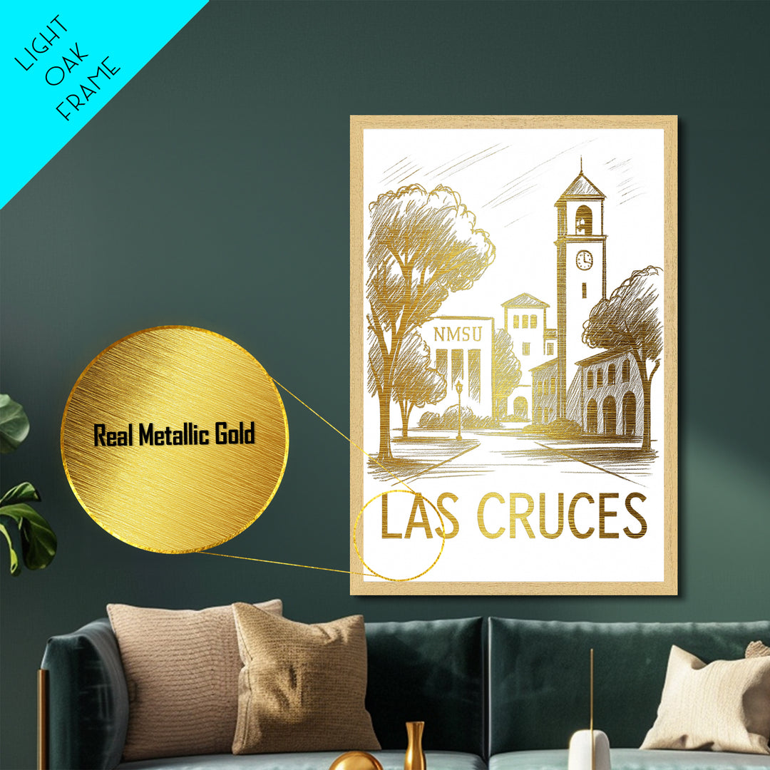 Las Cruces New Mexico art, Metallic Gold Art, Modern House Art, Metal Art, Wood Framed Art, Graduation Travel Gift, Travel Gift