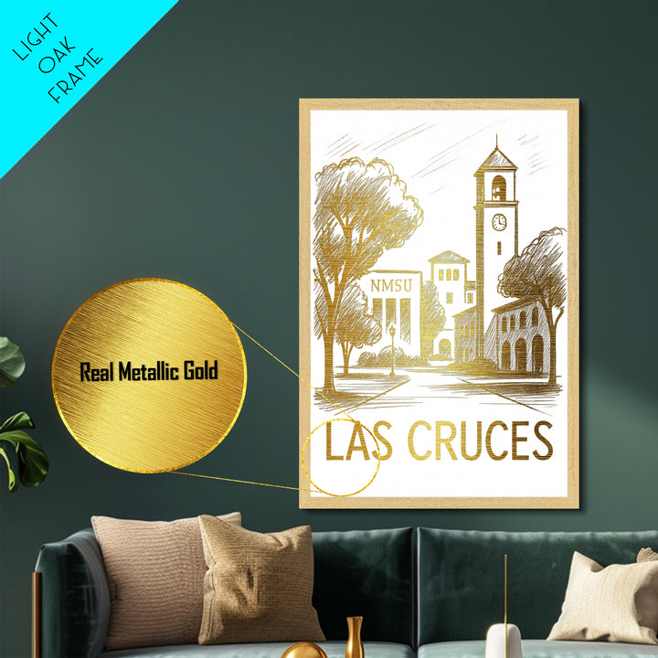 Las Cruces New Mexico art, Metallic Gold Art, Modern House Art, Metal Art, Wood Framed Art, Graduation Travel Gift, Travel Gift