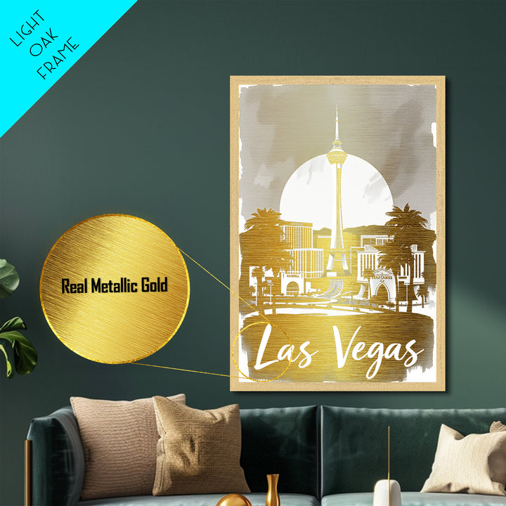 Las Vegas Nevada travel, Metallic Gold Print, College Dorm Décor, Metal Art, Wood Framed Art, Graduation Travel Gift, Traveler Gift