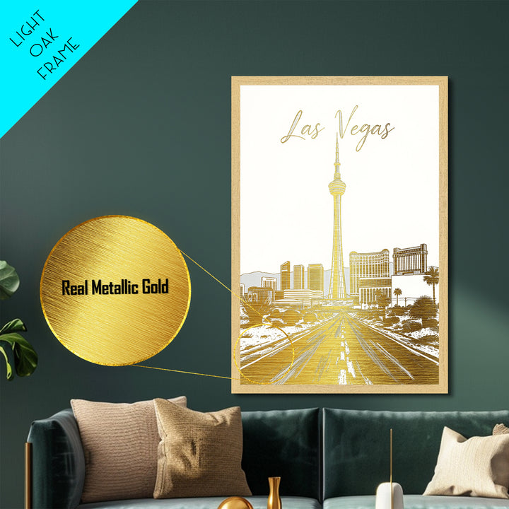 Las Vegas Nevada art, Metallic Gold Art, Best Friend Gifts, Metal Art, Wood Framed Art, Birthday Travel Gift, Destination Gift