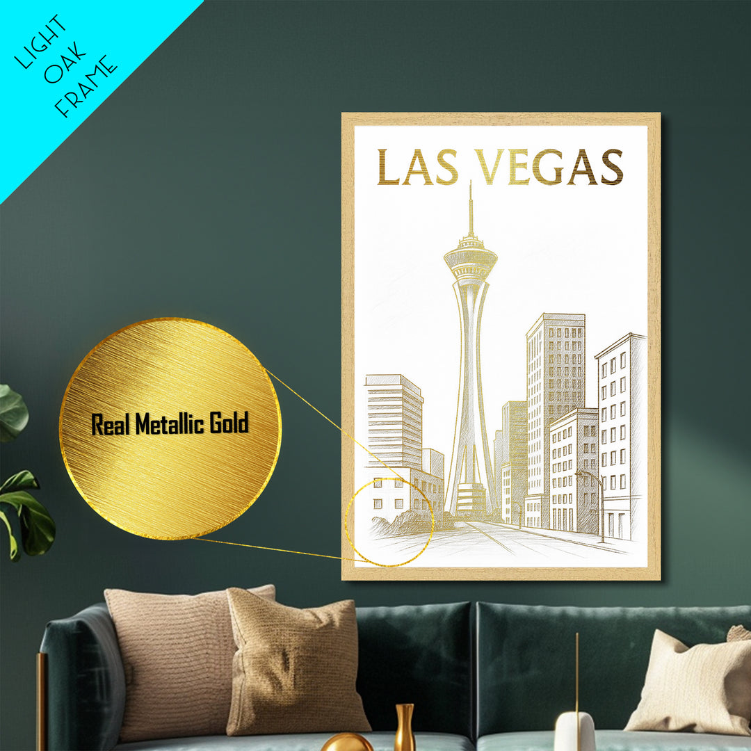 Las Vegas Nevada art, Metallic Gold Art, Housewarming Gift, Metal Art, Wood Framed Art, Newlywed Travel Gift, Honeymoon Gift