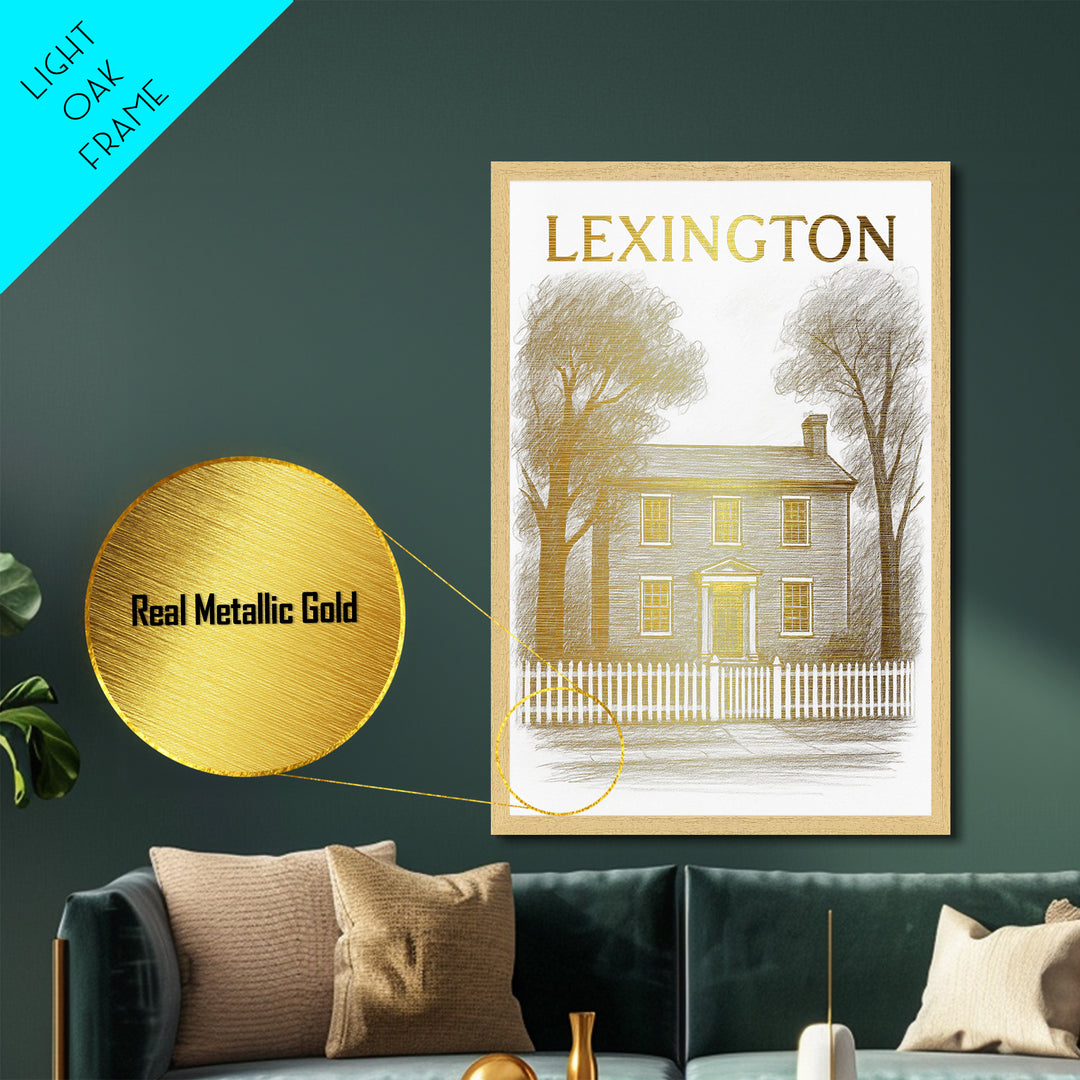 Lexington Kentucky travel, Metallic Gold Print, College Dorm Décor, Metal Art, Wood Framed Art, Graduation Travel Gift, Traveler Gift