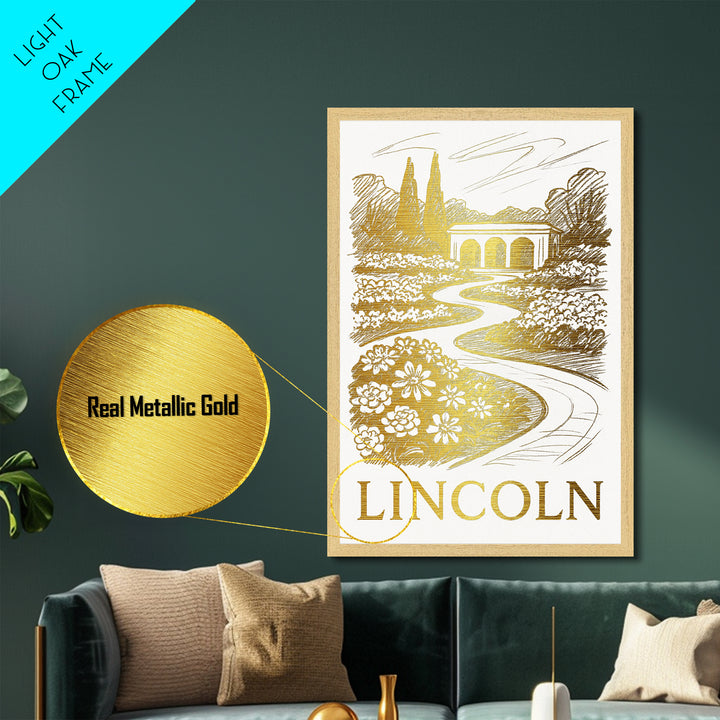 Lincoln Nebraska art, Metallic Gold Art, Housewarming Gift, Metal Art, Wood Framed Art, Newlywed Travel Gift, Honeymoon Gift