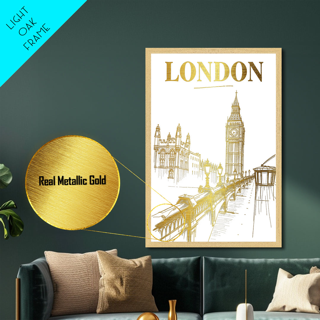 London travel, Metallic Gold Print, Modern House Art, Metal Art, Wood Framed Art, Best Friend Gifts, Wanderlust Gift