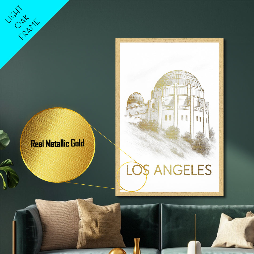 Los Angeles California travel, Metallic Gold Print, Closing Gift, Metal Art, Wood Framed Art, Anniversary Travel Gift, Traveler Gift