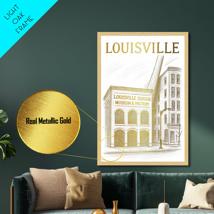 Louisville Kentucky travel, Metallic Gold Print, Modern House Art, Metal Art, Wood Framed Art, Wanderlust Gift
