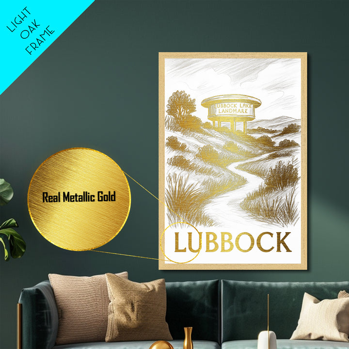 Lubbock Texas art, Metallic Gold Art, College Dorm Décor, Metal Art, Wood Framed Art, Graduation Travel Gift