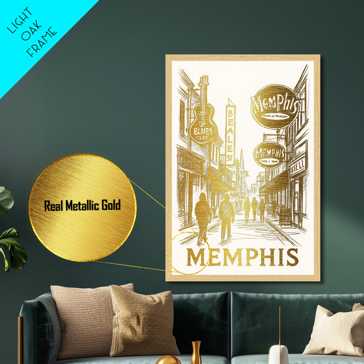 Memphis Tennessee travel, Metallic Gold Print, Closing Gift, Metal Art, Wood Framed Art, Anniversary Travel Gift