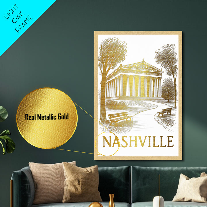 Nashville Tennessee art, Metallic Gold Art, Housewarming Gift, Metal Art, Wood Framed Art, Newlywed Travel Gift, Honeymoon Gift