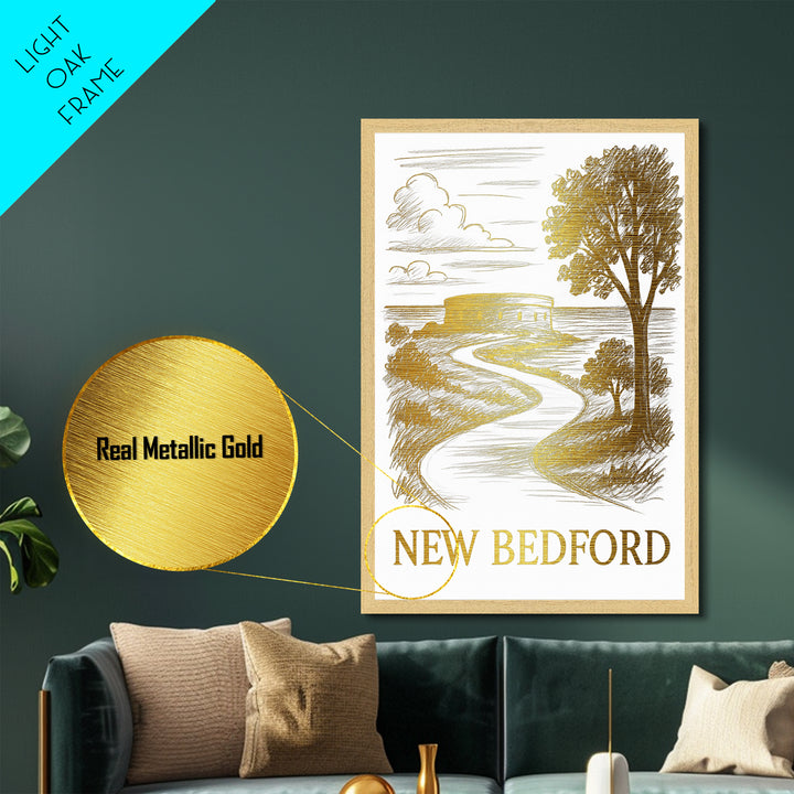 New Bedford Massachusetts art, Metallic Gold Art, Modern House Art, Metal Art, Wood Framed Art, Graduation Travel Gift, Travel Gift