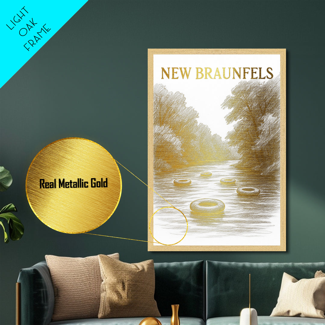 New Braunfels Texas travel, Metallic Gold Print, College Dorm Décor, Metal Art, Wood Framed Art, Graduation Travel Gift, Traveler Gift