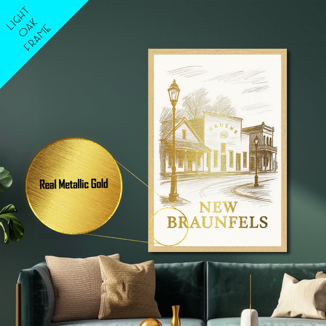 New Braunfels Texas art, Metallic Gold Art, Best Friend Gifts, Metal Art, Wood Framed Art, Birthday Travel Gift, Destination Gift