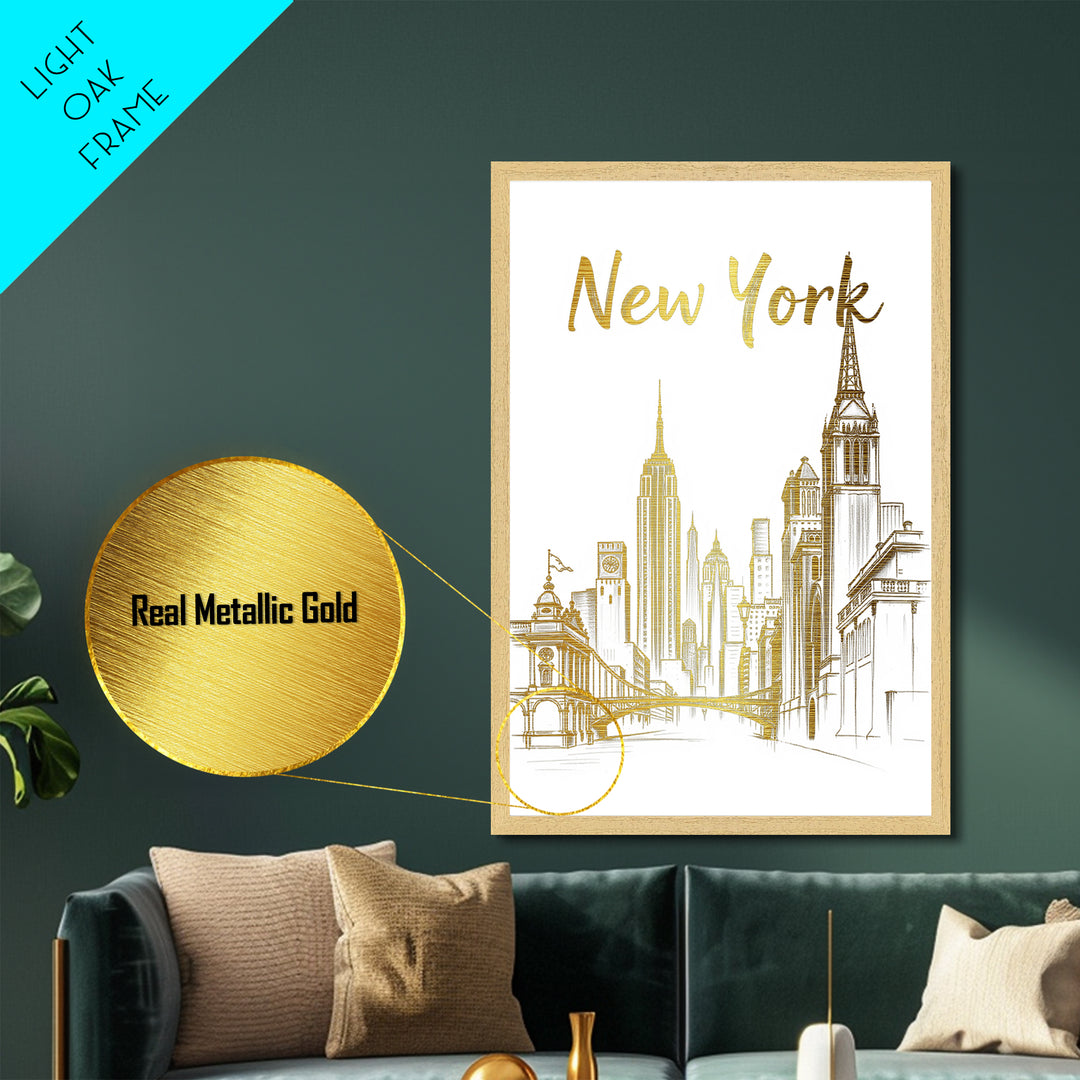 New York New York travel, Metallic Gold Print, Closing Gift, Metal Art, Wood Framed Art, Anniversary Travel Gift, Retirement Travel Gift