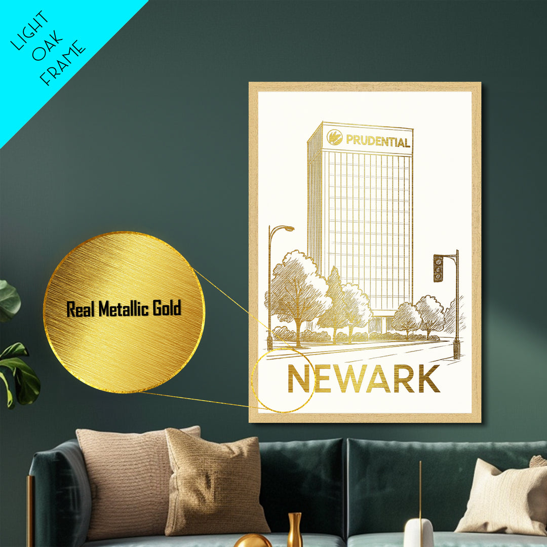 Newark New Jersey art, Metallic Gold Art, Travel Art Prints, Metal Art, Wood Framed Art, Adventure Lover Gift, Traveler Gift