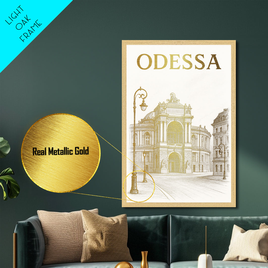 Odessa Texas travel, metallic gold, wood framed art, white and gold, Metal Art, Modern Skyline Wall Print, Metallic Gold Print