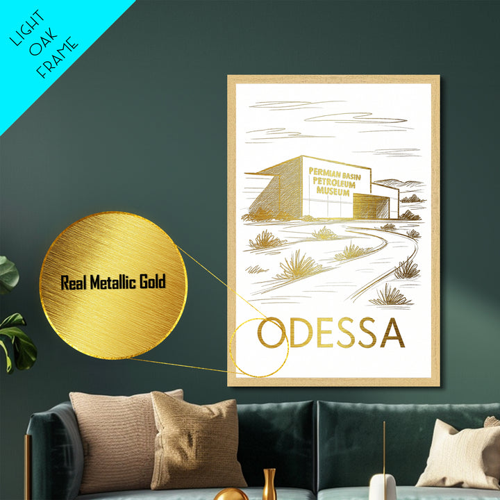 Odessa Texas art, metallic gold, wood framed art, white and gold, Metal Art, Housewarming Gift, Metallic Gold Art