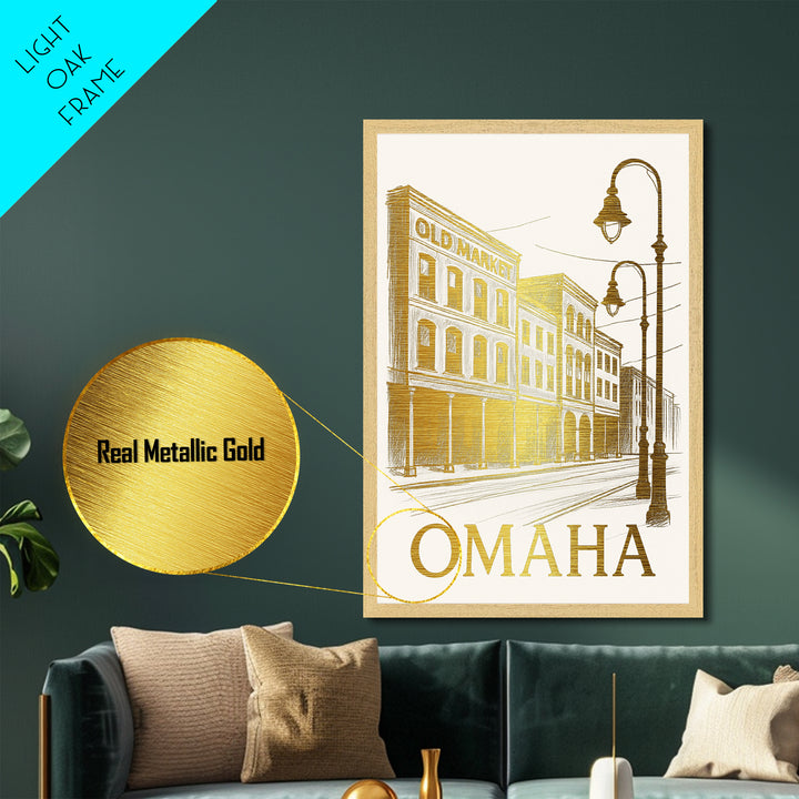 Omaha Nebraska art, Metallic Gold Art, Modern House Art, Metal Art, Wood Framed Art, Graduation Travel Gift, Travel Gift