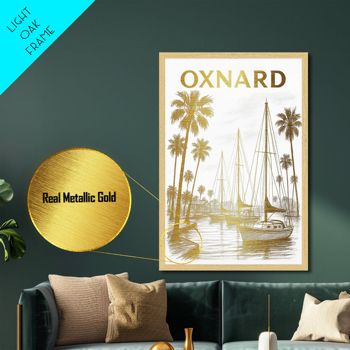 Oxnard California travel, Metallic Gold Print, Modern House Art, Metal Art, Wood Framed Art, Traveler Gift, Destination Gift