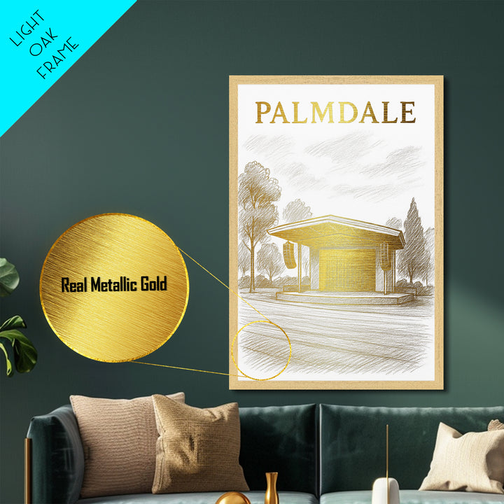 Palmdale California travel, Metallic Gold Print, Modern Skyline Wall Print, Metal Art, Wood Framed Art, Adventure Lover Gift, Travel Gift