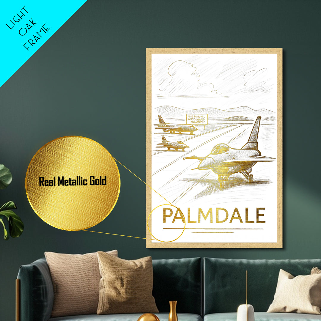 Palmdale California art, Metallic Gold Art, Housewarming Gift, Metal Art, Wood Framed Art, Newlywed Travel Gift, Honeymoon Gift