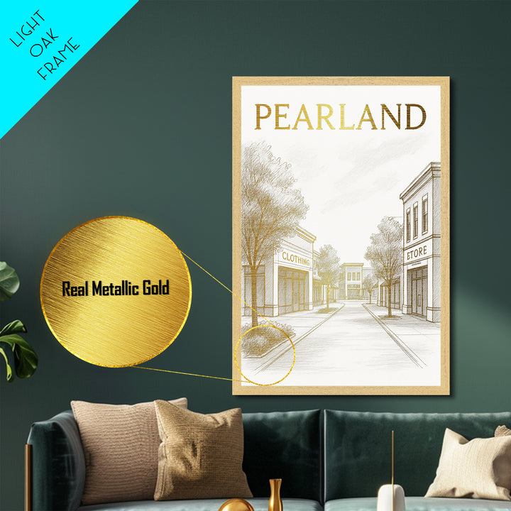 Pearland Texas travel, Metallic Gold Print, College Dorm Décor, Metal Art, Wood Framed Art, Graduation Travel Gift, Traveler Gift