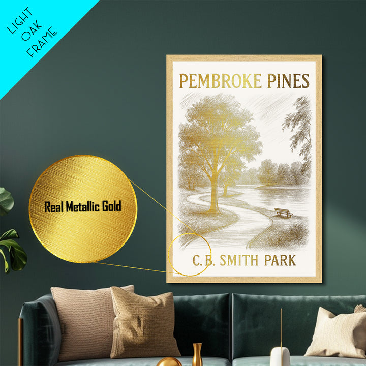 Pembroke Pines Florida travel, Metallic Gold Print, Modern Skyline Wall Print, Metal Art, Wood Framed Art, Adventure Lover Gift