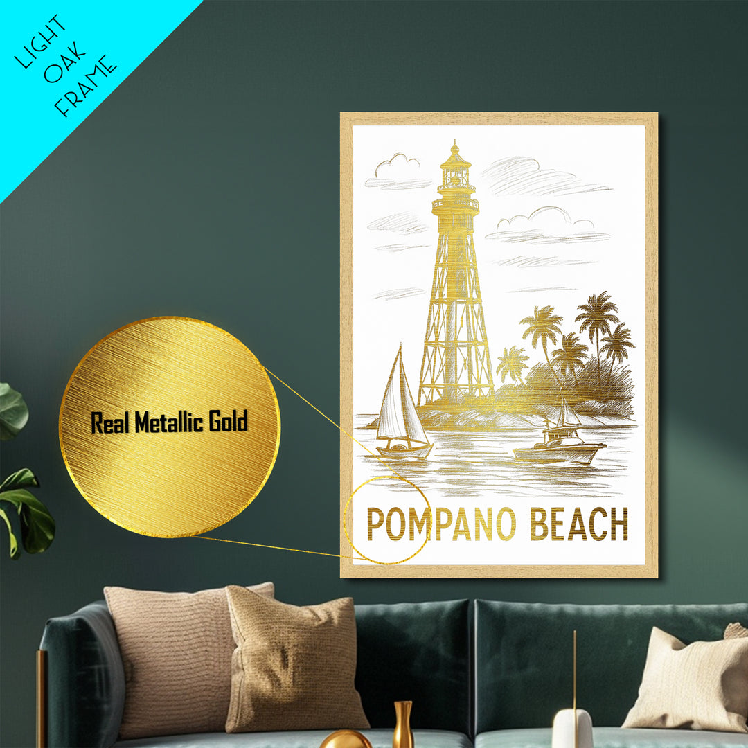 Pompano Beach Florida art, Metallic Gold Art, Modern House Art, Metal Art, Wood Framed Art, Graduation Travel Gift, Travel Gift
