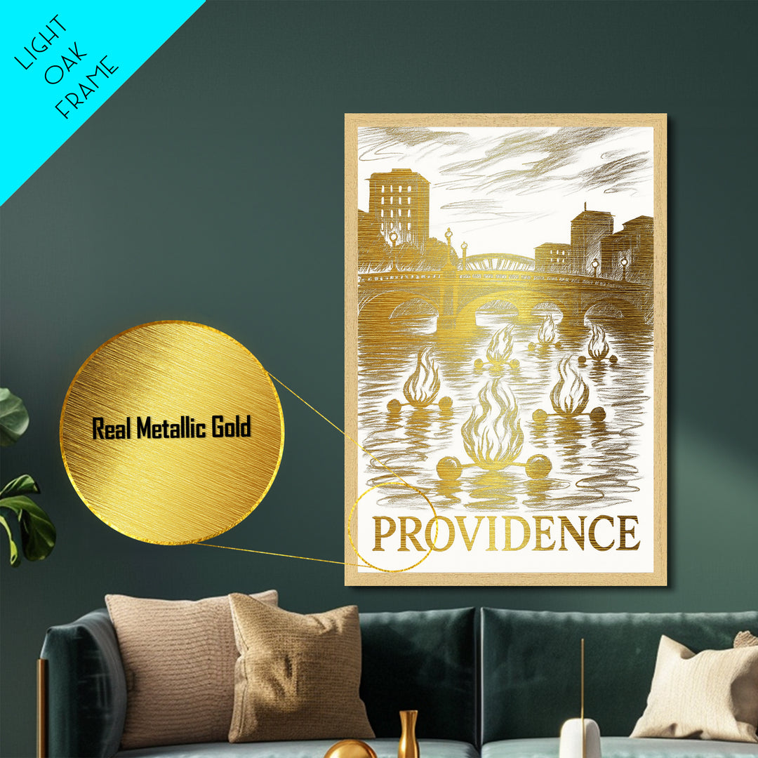 Providence Rhode Island art, Metallic Gold Art, Office Decor, Metal Art, Wood Framed Art, Graduation Travel Gift, Destination Gift