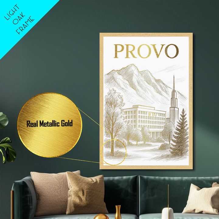 Provo Utah travel, Metallic Gold Print, Modern House Art, Metal Art, Wood Framed Art, Wanderlust Gift, Travel Art Prints