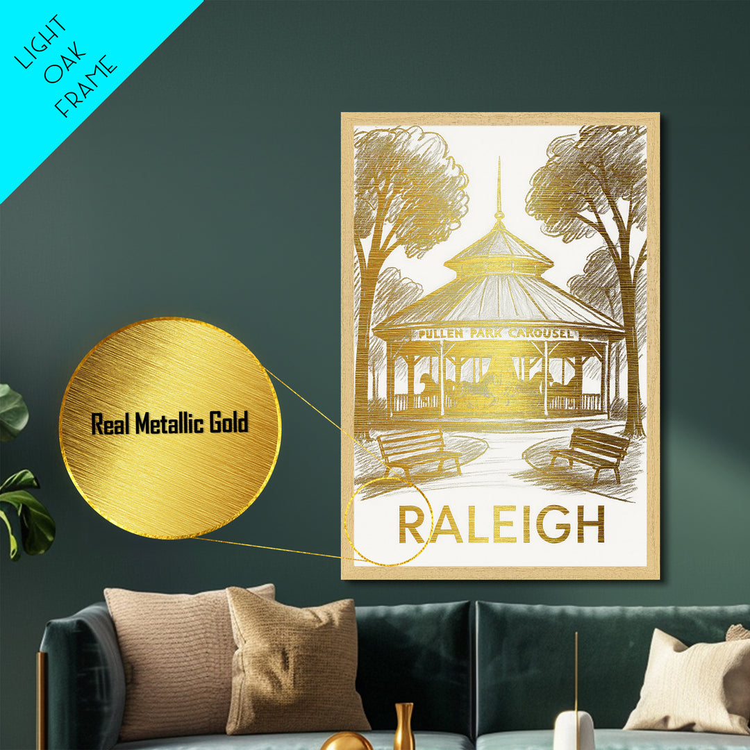 Raleigh North Carolina art, Metallic Gold Art, Housewarming Gift, Metal Art, Wood Framed Art, Newlywed Travel Gift, Honeymoon Gift