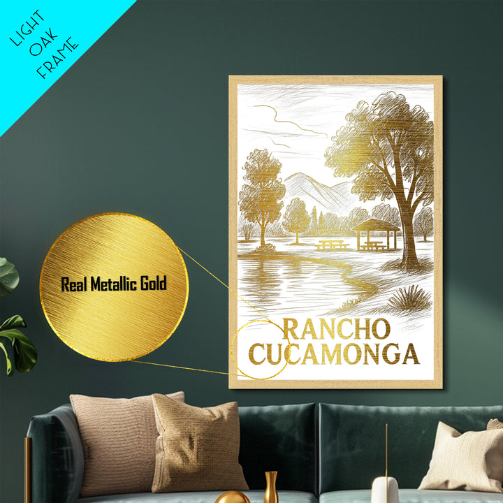 Rancho Cucamonga California art, Metallic Gold Art, Office Decor, Metal Art, Wood Framed Art, Graduation Travel Gift, Destination Gift