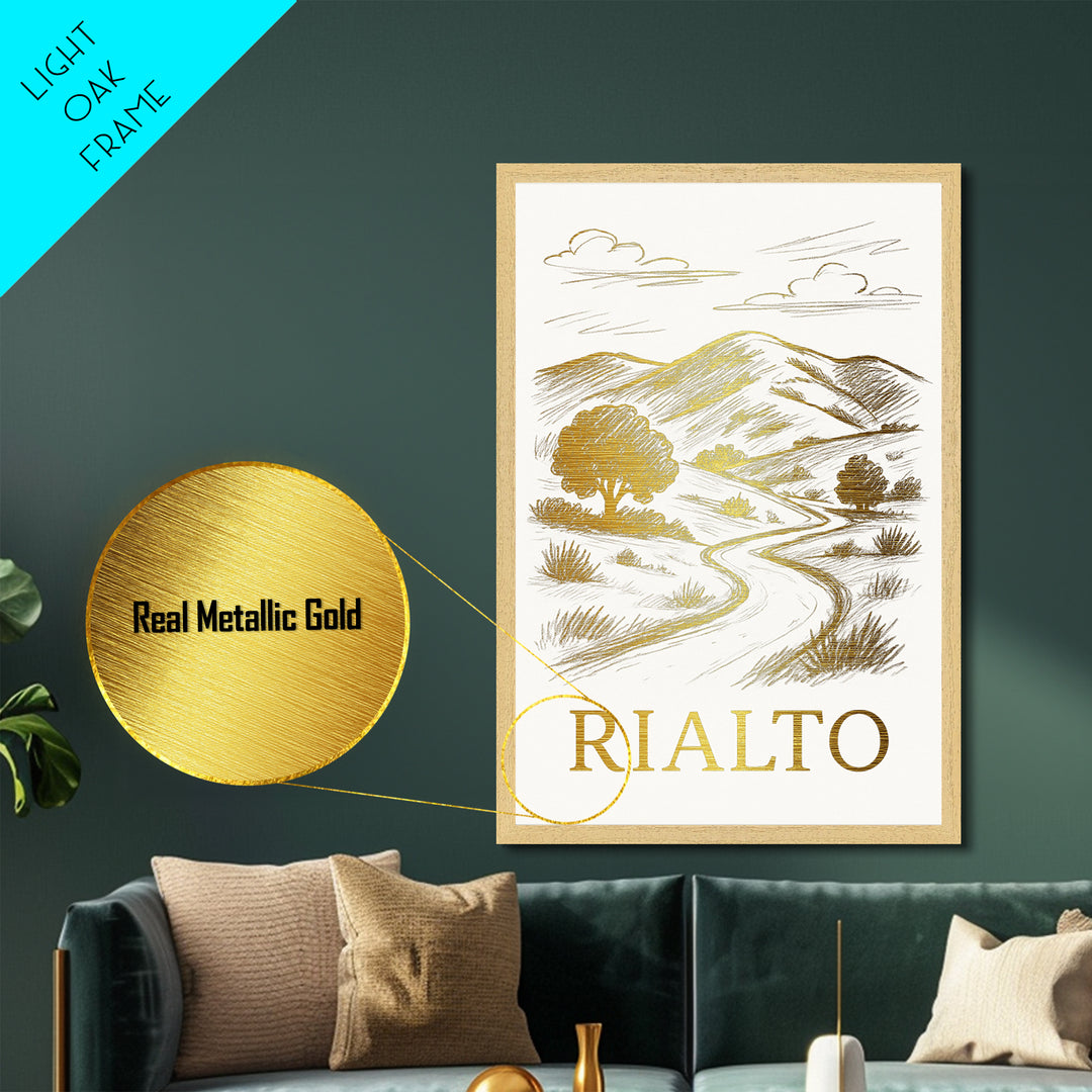 Rialto California art, Metallic Gold Art, Best Friend Gifts, Metal Art, Wood Framed Art, Birthday Travel Gift, Destination Gift