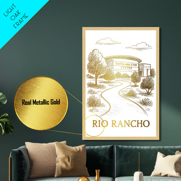 Rio Rancho New Mexico art, Metallic Gold Art, Modern House Art, Metal Art, Wood Framed Art, Graduation Travel Gift, Travel Gift