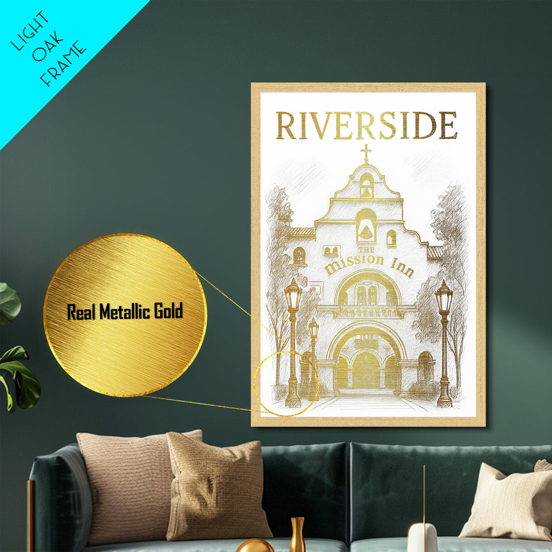 Riverside California travel, Metallic Gold Print, College Dorm Décor, Metal Art, Wood Framed Art, Graduation Travel Gift, Traveler Gift