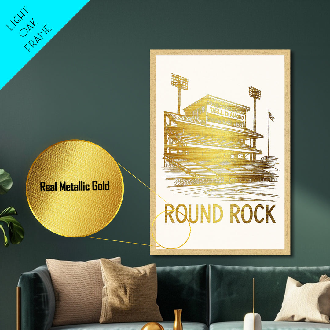 Round Rock Texas art, Metallic Gold Art, Best Friend Gifts, Metal Art, Wood Framed Art, Birthday Travel Gift, Destination Gift