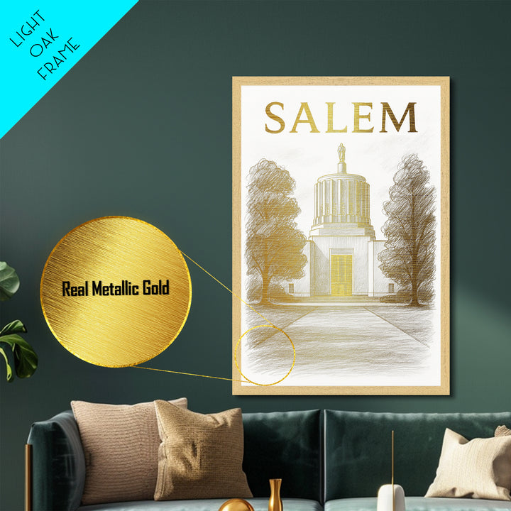 Salem Oregon travel, Metallic Gold Print, Modern House Art, Metal Art, Wood Framed Art, Wanderlust Gift, Travel Art Prints