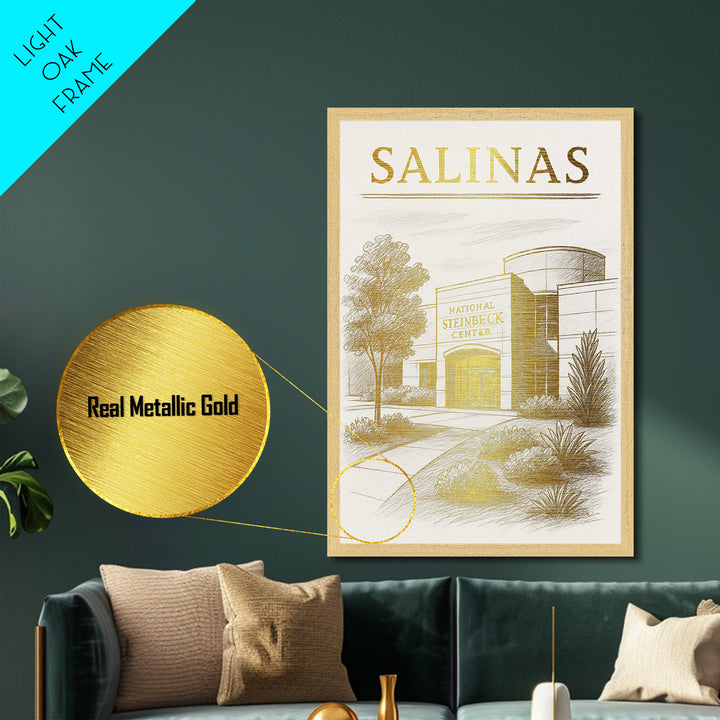 Salinas California travel, Metallic Gold Print, Modern House Art, Metal Art, Wood Framed Art, Traveler Gift, Destination Gift