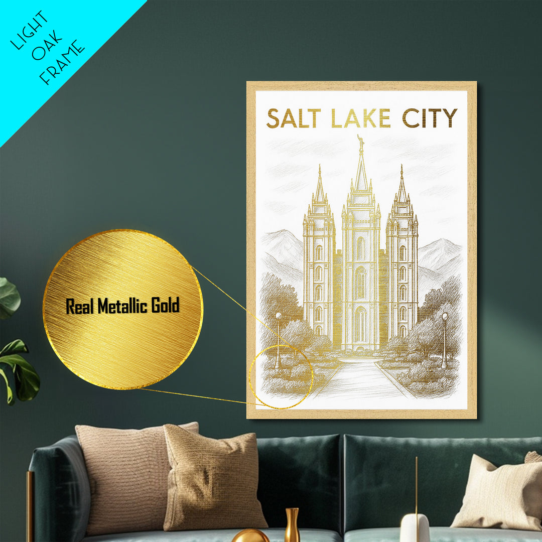 Salt Lake City Utah art, Metallic Gold Art, Best Friend Gifts, Metal Art, Wood Framed Art, Birthday Travel Gift, Destination Gift